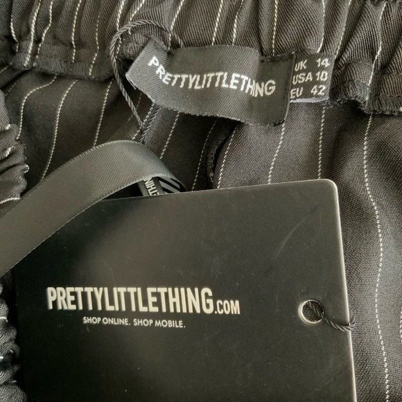 PrettyLittleThing Trouser Women Size 10 Black Pinstripe Wide Leg Career - Picture 8 of 10